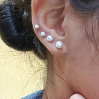 4pcs 3456mm cute white pearl ear stud earring 18g rod conch piercing helix piercing tragus cartilage earrings body jewelry