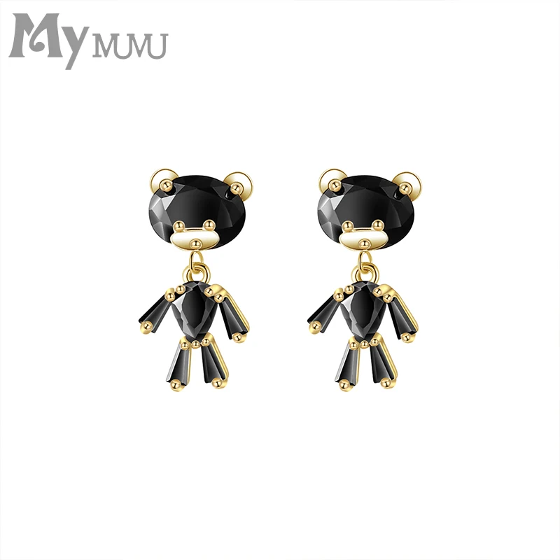 

Серьги 2021 японские и корейские новые модные нишевые дизайнерские ощущения INS Забавный Медведь черные модные милые серьги Z970