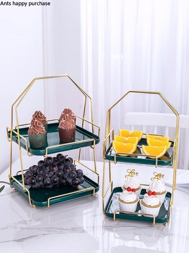 Iron Ceramics Fruit Tray European Style Double Layer Snack Cake Stand Pastry Display Living Room Candy Tool | Дом и сад