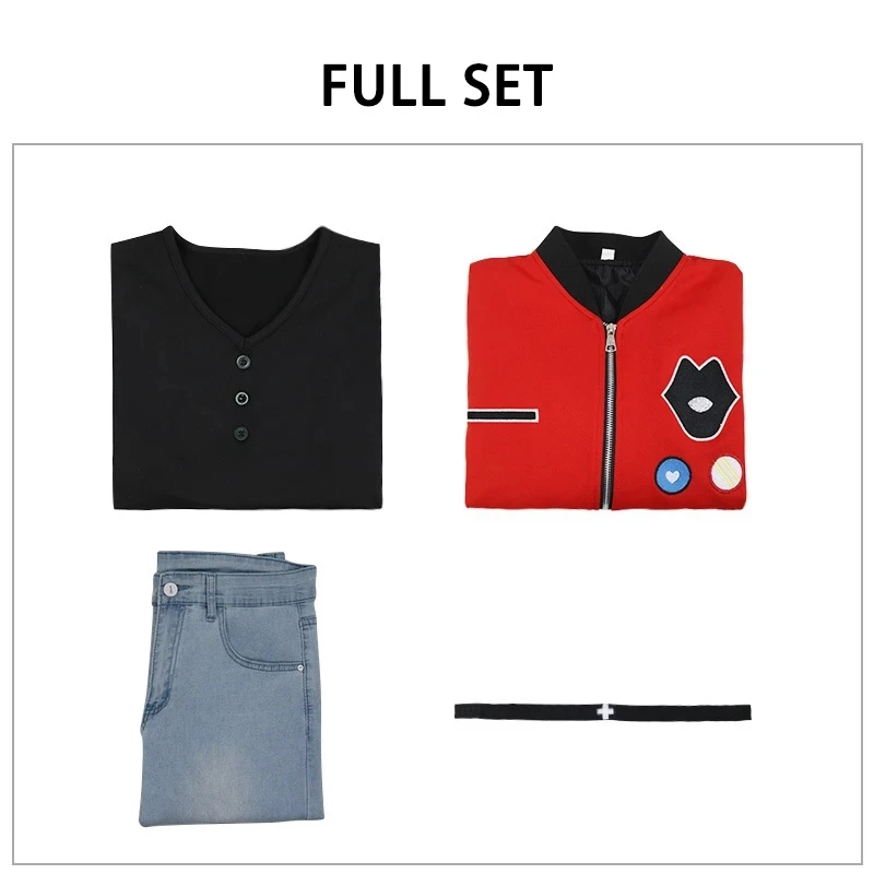 

Anime WONDER EGG PRIORITY Kawai Rika Cosplay Costume Uniform Suit Fashion Red Jacket Jeans Tops Wig