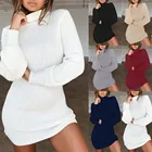 Модный вязаный свитер, мини-платье, Повседневная зимняя водолазка, пуловеры, женская уличная одежда, женские блузы с длинным рукавом, джемпер