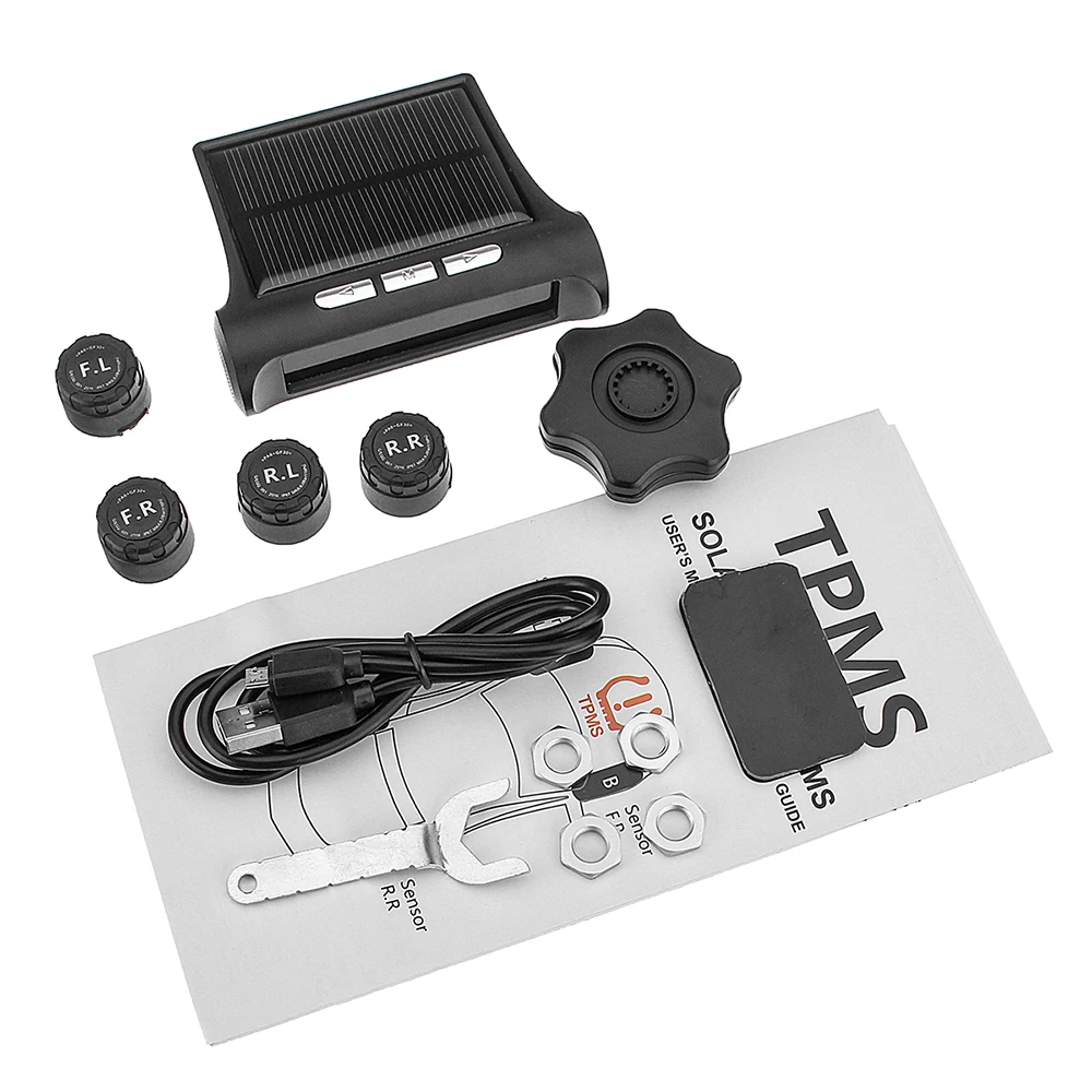 Умная Солнечная TPMS автомобильная система контроля давления в шинах 4 колеса