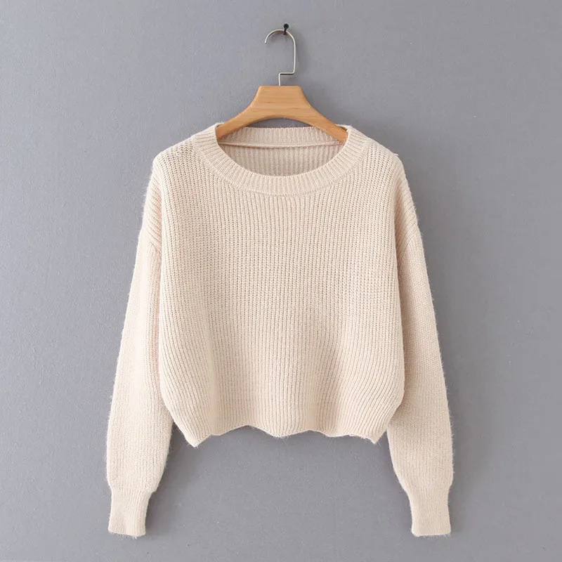 Женский модный однотонный вязаный свитер кроп-топы женский милый кашемировый