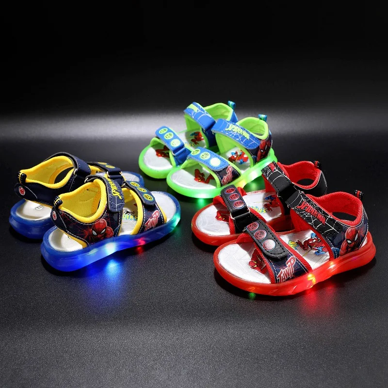 

Fashion 2021 Classic Children Casual Shoes Cute Disney Spiderman Kids Sandals LED Lighted High Quality Girls Boys Sneakers