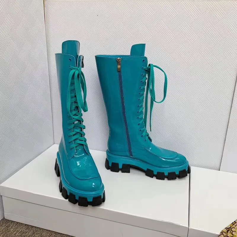 Botas Mujer сапоги из лакированной кожи женская обувь для подиума Bota Feminina на платформе