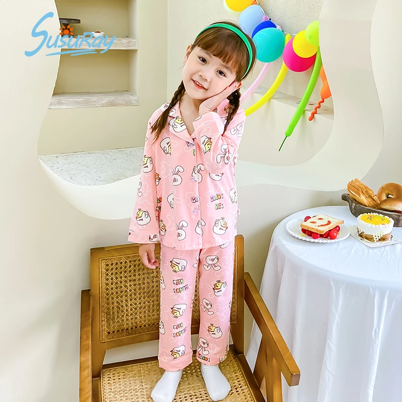 

Spring & Autumn Wholesale Kid Pajamas Set Baby Cotton Long Sleeved Cartoon 4t Girls Clothes Sleepwear Suit Pyjama Collar Toddler