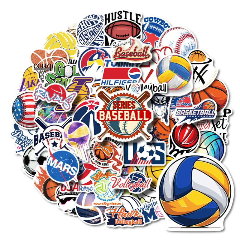 

50pcs NEW Ball Sports Stickers Do Not Repeat Volleyball Rugby Baseball Sports Ball Collection Doodle Stickers Luggage Stickers
