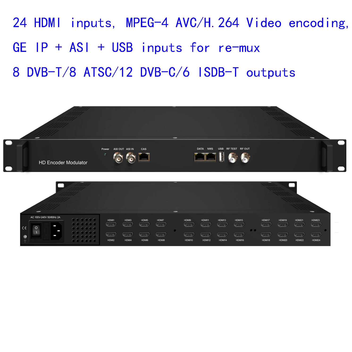 NDS3536S 24 HDMI to ISDB-T/ATSC/DVB-C/DVB-T encoder modulator Digital TV Headend  RF Modulator