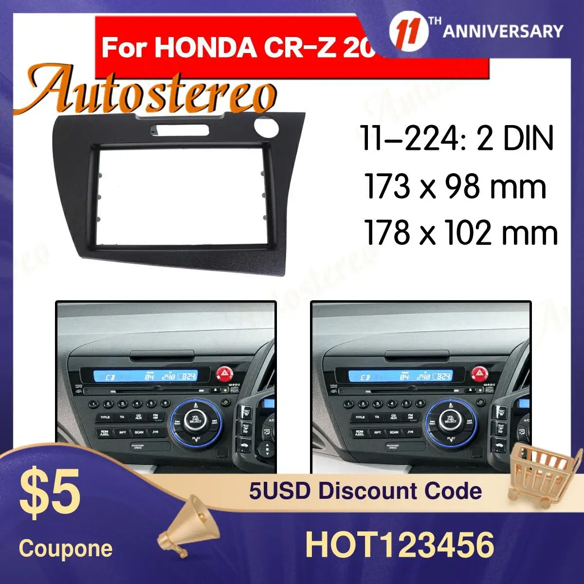 

Frame Panel Top Radio Fascia For Honda CR-Z 2010-2017 Stereo Fascia Dash CD Trim Installation Frame Kit