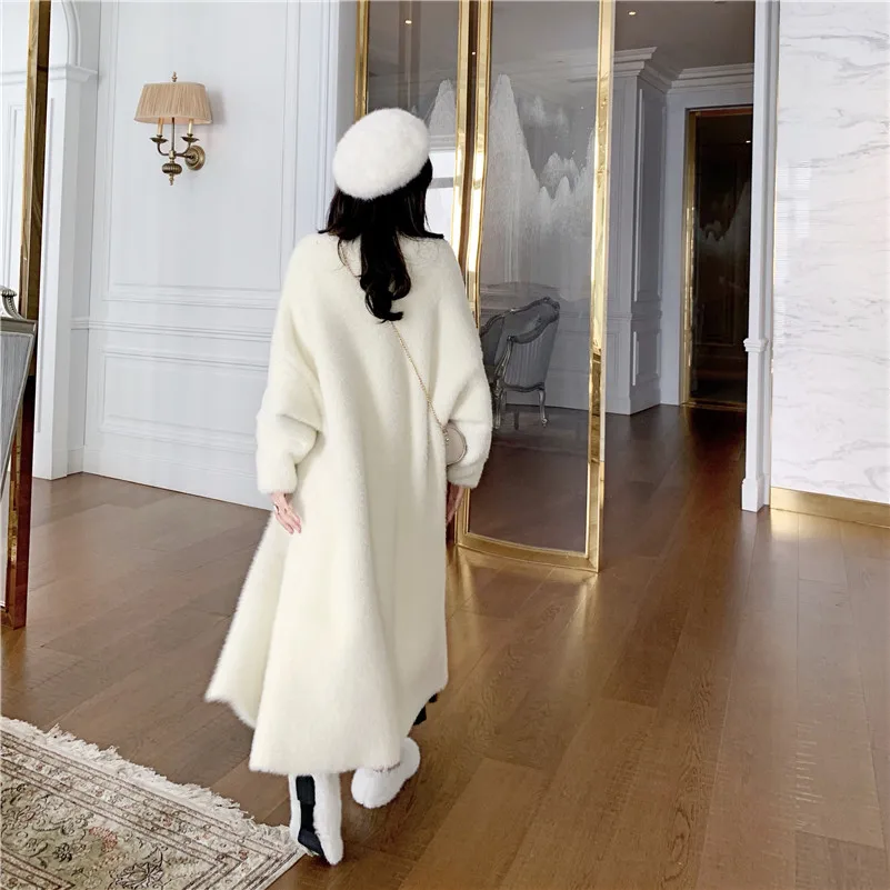 

Bella Philosophy 2019 Autumn Women Solid faux fur Coat Lady Thick Outwear Winter warm Long Coat Female Elegant Green Overcoat