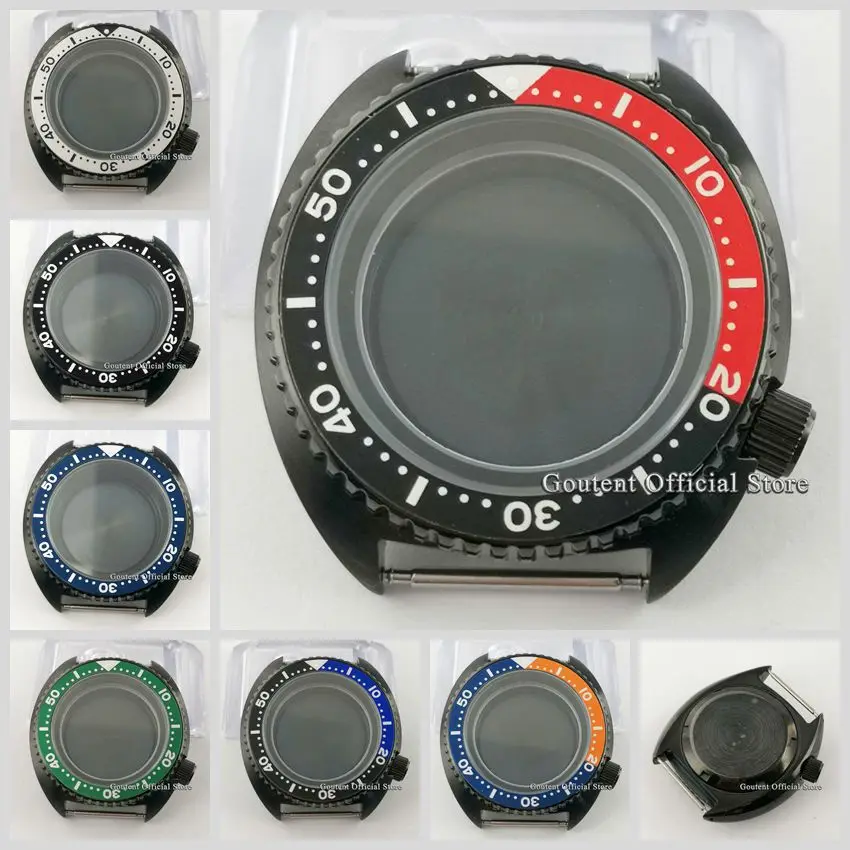 

45mm black PVD sterile watch case full black chapter ring alloy bezel insert sapphire glass fit NH35 NH36 movement