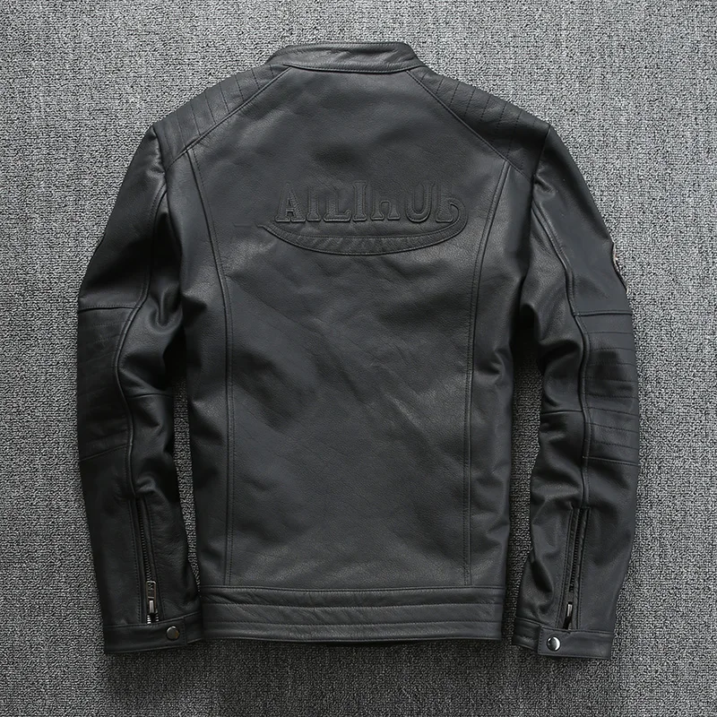 Мужские Куртки из натуральной кожи черная мотоциклетная куртка для райдера