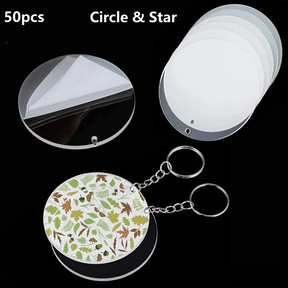 

50Pcs Acrylic Circle Blanks Clear Rounds Star with Hole 2 Inch Acrylic Blank for Keychain Pendant Diy Jewelry Making Accessories