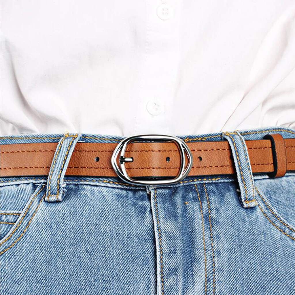 

Retro Unisex Mens Womens Plain Skinny Faux Leather Metal Pin Buckle Pants Adjustable Waist Belts