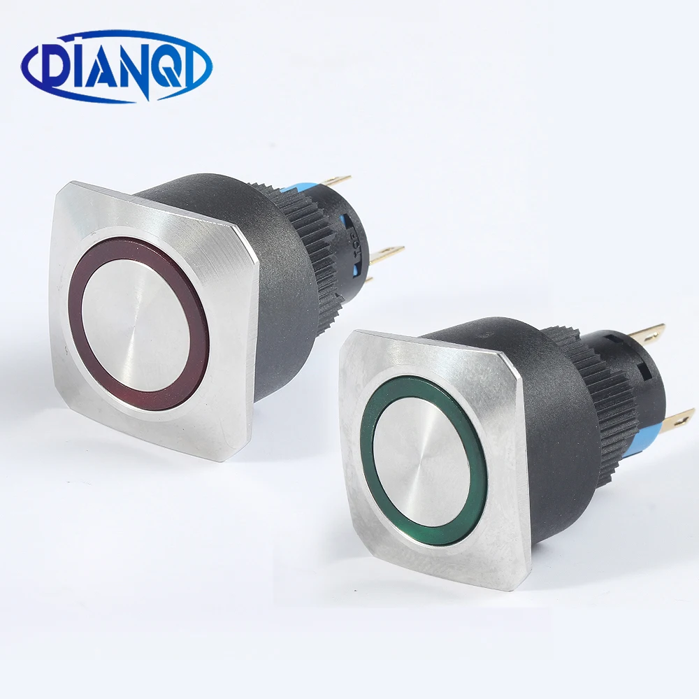 Металлический латунный кнопочный переключатель 16 мм плоский квадратный