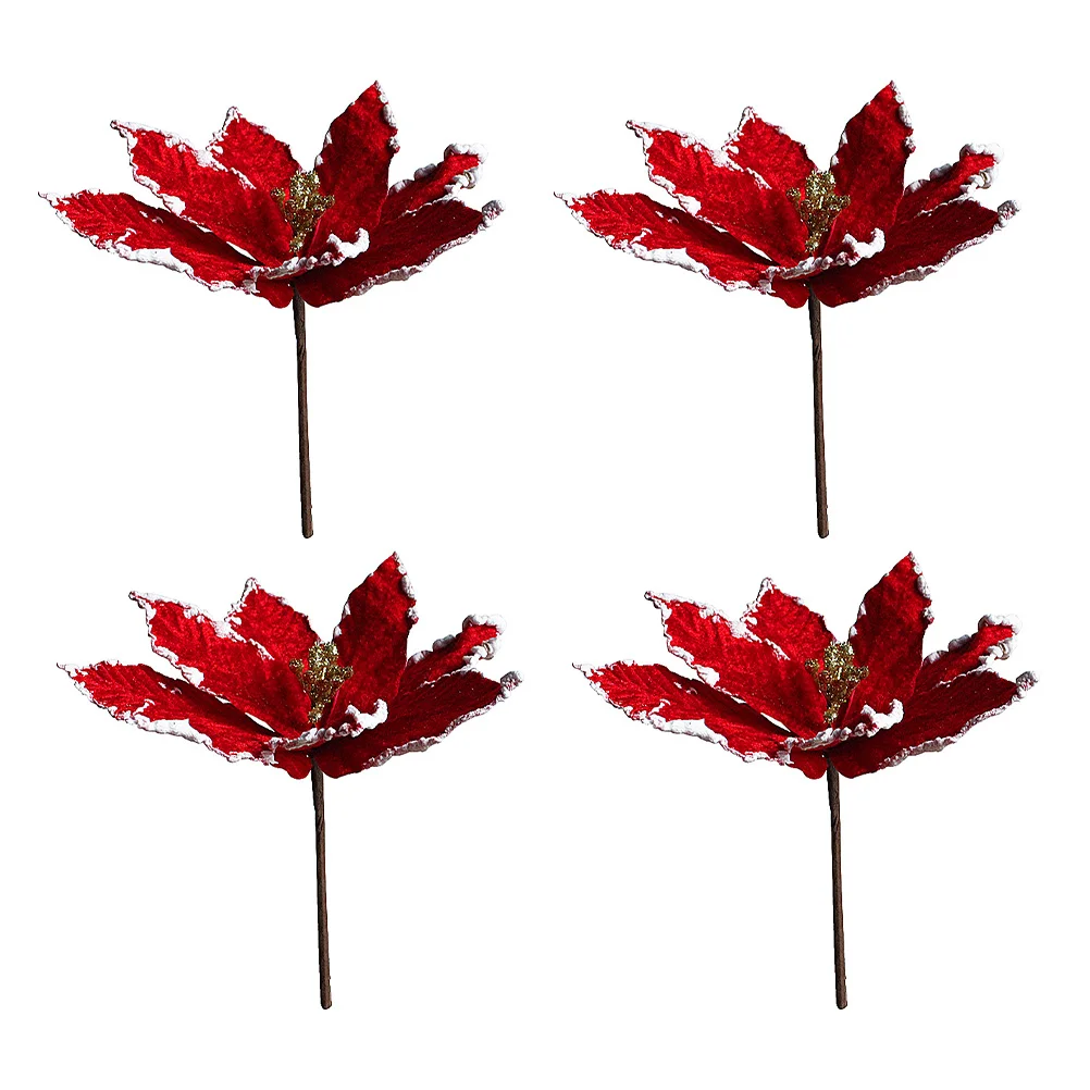 

4Pcs Xmas Flower Adornments Simulation Xmas Flower Decors Fake Flowers Red