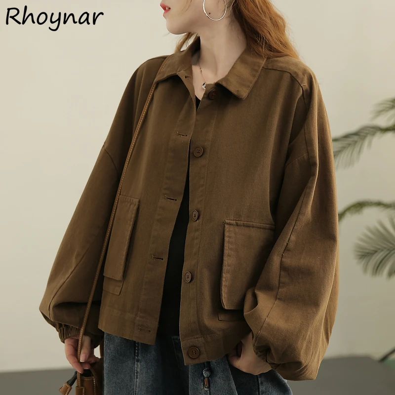 

Jackets Women Simple Baggy Fashion Batwing Sleeve Design Cargo Turn Down Collar Casual All-match Solid Streetwear Female Pockets
