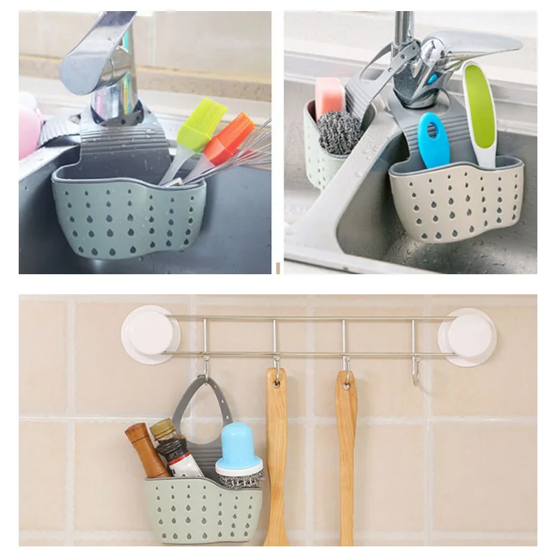 

Sink Shelf Soap Sponge Drain Rack Rubber Storage Basket Bag Faucet Holder Adjustable Kitchen Accessory Hanging Organizers Hot