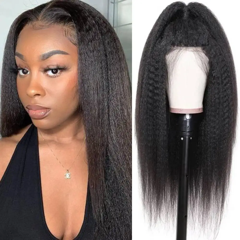 

34 Inches Kinky Straight Lace Frontal Wig 250% 13x4 Lace Front Wig Brazilian Virgin Transparent Lace Human Hair Wig