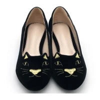 casual womens shoes 2021 spring autumn new round toe cat flat velvet embroidered cat head shoes women