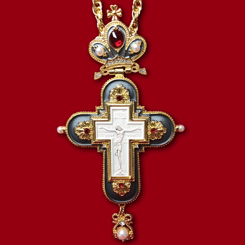 Orthodox Religious Jesus crucifix pendants Pectoral Cross rhinestones cross chain gold religious Jewelry pastor Prayer items | Дом и сад
