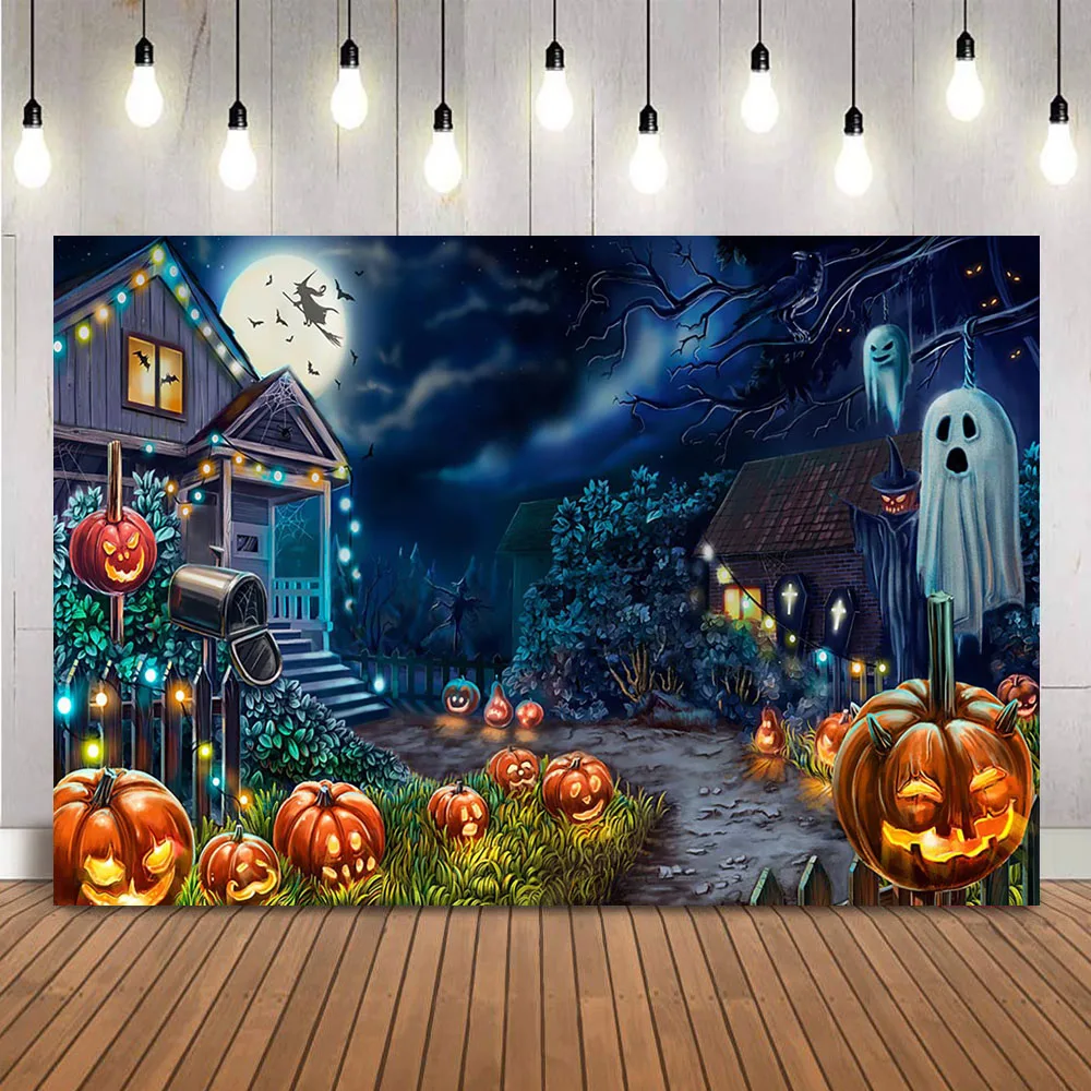 

Mysterious House Halloween Backdrop for Photography Witch Garden Evil Pumpkins Newborn Child Portrait Photo Background Decor