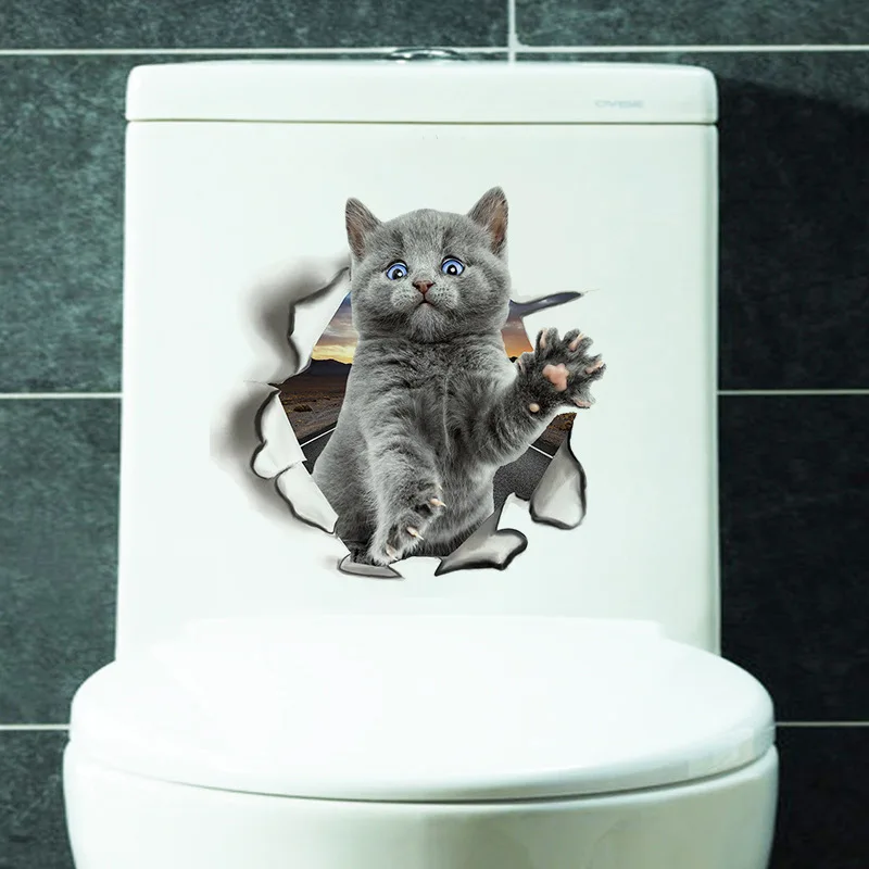 

2020 New Cute Kitten Wall Sticker Animal Cartoon Cat Stickers 3D Vivid Baby Kid Room Bathroom Decors Peel & Stick Toilet Sticker