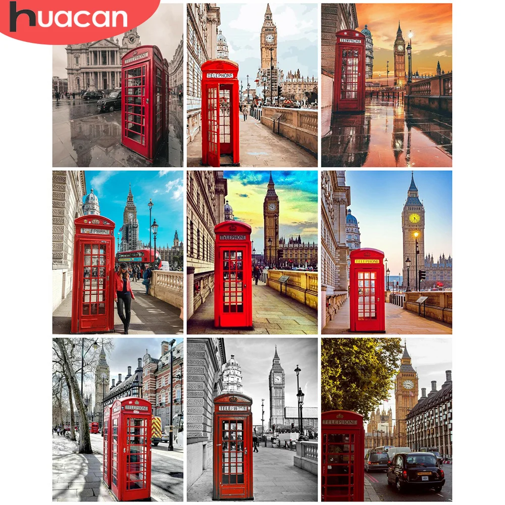 

HUACAN раскраска по номеру городской улица рисунок на холсте Ручная роспись искусство подарок Сделай Сам Масляная картина с башней пейзаж укр...