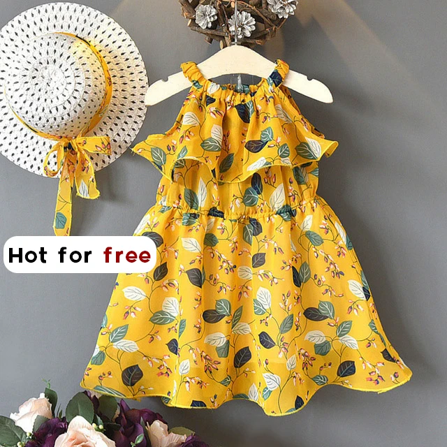 ay020 yellow Bear leader/платья для девочек коллекция года, одежда принцессы для девочек платье с цветочным рисунком комбинированное газовое многослойное платье и шляпа, 2 предмета, для детей возрастом от 2 до 6 лет - Цвет: ay020 yellow