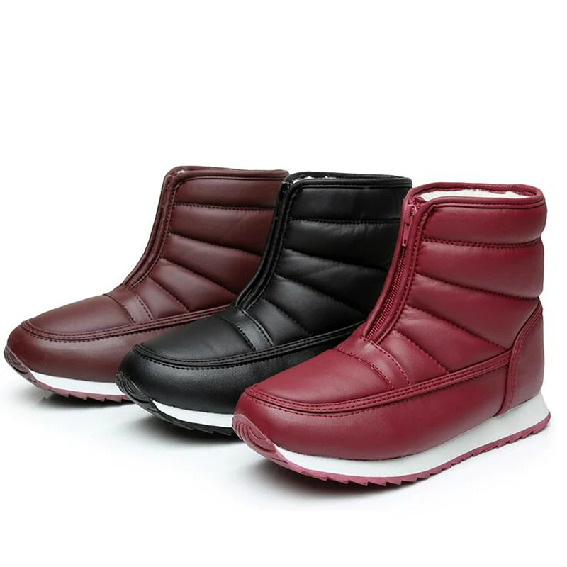 

Женские ботинки с меховой подкладкой 2020, для холодной погоды, водонепроницаемые теплые ботильоны для снега, на молнии спереди, нескользящая...