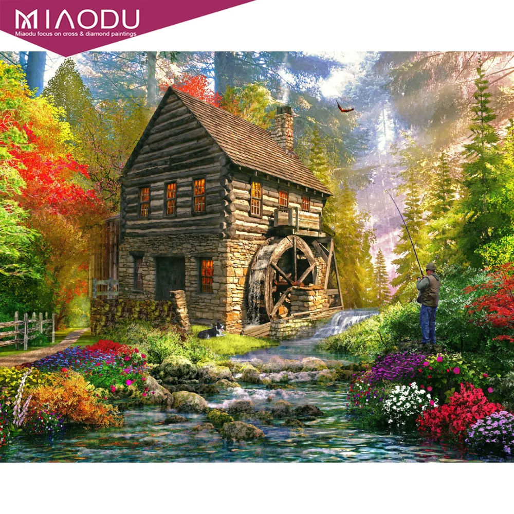 

Miaodu DIY Full Square Diamond Painting House Beaded 5D Diamond Embroidery Landscape Picture Mosaic Cross Stitch Handicraft Art