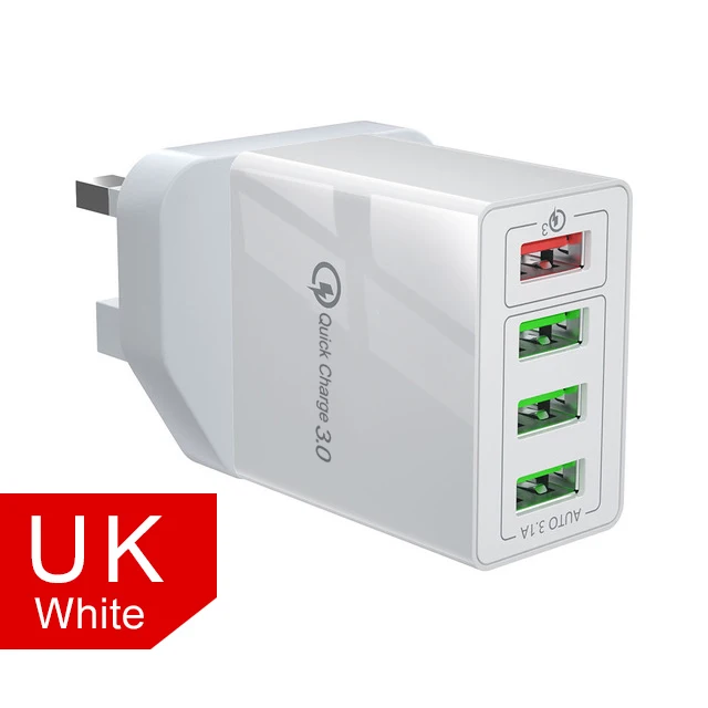 White UK Charger Олаф 4 порта QC 3,0 USB зарядное устройство для iPhone Plus X XR XS Max Быстрая зарядка для Xiaomi huawei настенное зарядное устройство для мобильного телефона - Тип штекера: White UK Charger