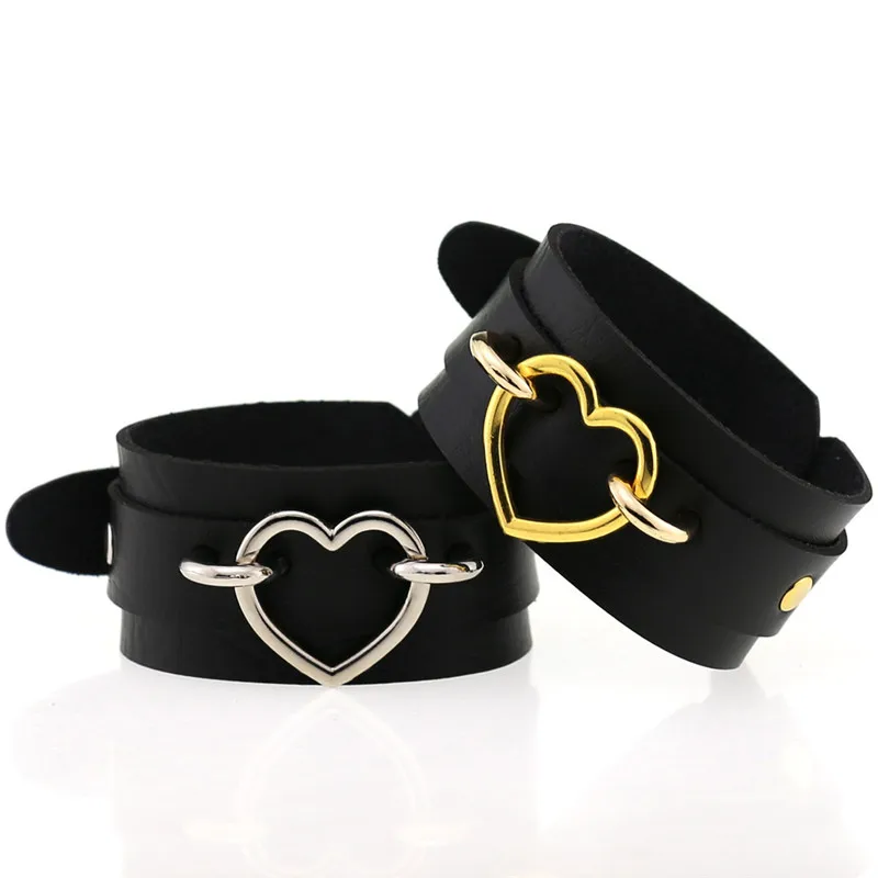

Heart Leather Bracelets Bangle Punk Goth Wrist Wide Cuff Wristband Bracelet for Women Men Unisex Couple Club Party Jewelry Gifts