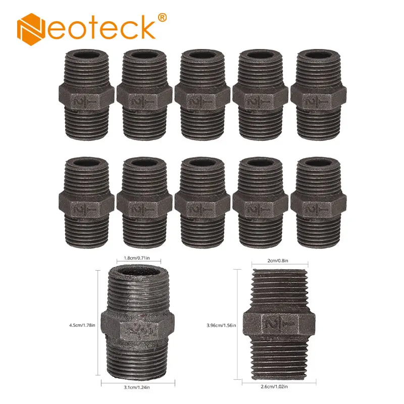 

Neoteck 10 Pcs High Quality 3/4" 1/2" Threaded Iron Pipe Fittings Alleable Cast Iron Anti-Rust Threaded Iron Pipe Fittings