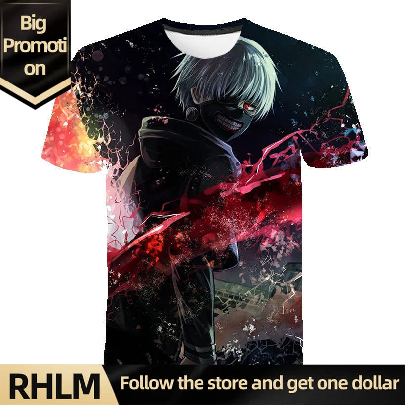 

RHLM 2021 Summer Japan Anime 3D Printed T-shirt Fashion Casual Streetwear Men Women Top Round Neck Cotton Clothes Short Sleeve