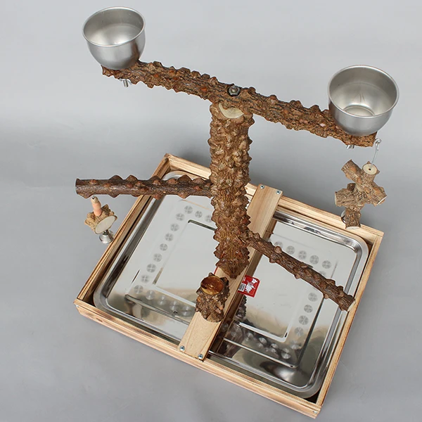 Натуральные Деревянные попугаи стоячая клетка с чашками для кормления игрушки