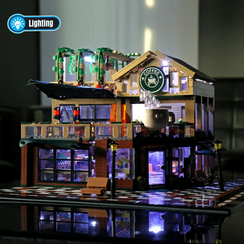 

street view City Light Coffee Shop Creator Modern Cafe House Model 2095pcs Building Blocks Bricks Kids toys for Children Gifts
