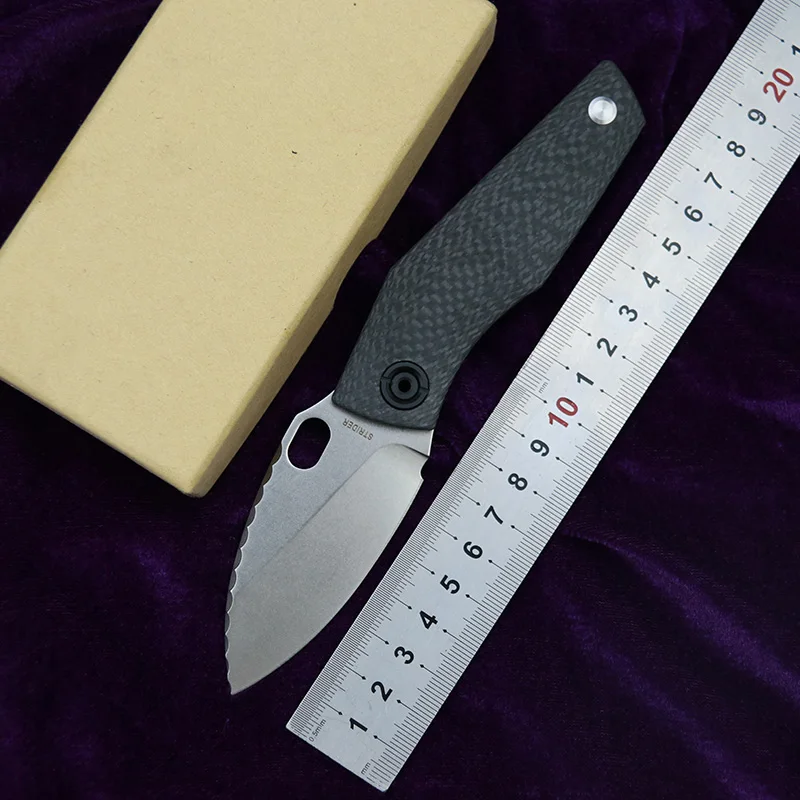

Clearance price SJ75 folding knife D2 blade titanium CF handle copper washing machine outdoor camping utility fruit knife EDC