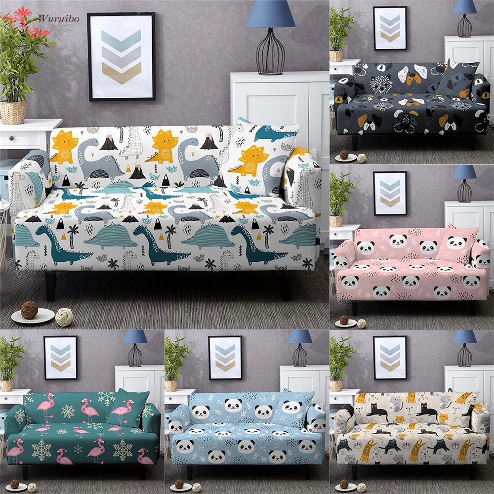 Милый чехол для дивана с мультяшным динозавром животным котом эластичный