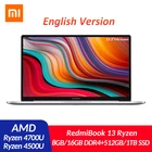Ноутбук Xiaomi Redmi Book 13, 13,3 дюйма, AMD Ryzen 4500U4700U 8 ГБ16 ГБ DDR4, 512 ГБТБ SSD, ультратонкий ноутбук с Windows 10