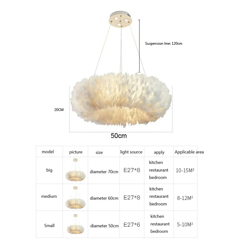 Люстра с перьями для спальни креативная декоративная лампа в скандинавском