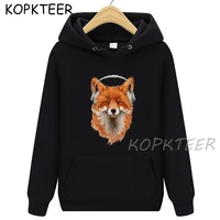 harajuku winter cute smiling musical fox print korean pullovers hoodies women men loose tops kangaroo pocket sweatshirt hot sale