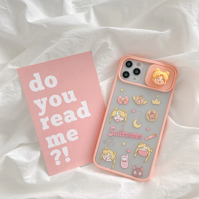 Sailor Moon Cute Cartoon Phone Case for iPhone 12 Pro 12 Mini 11 XS Max XR X 7 8 Plus SE with Slide Camera Protection Silicone Cover image 4