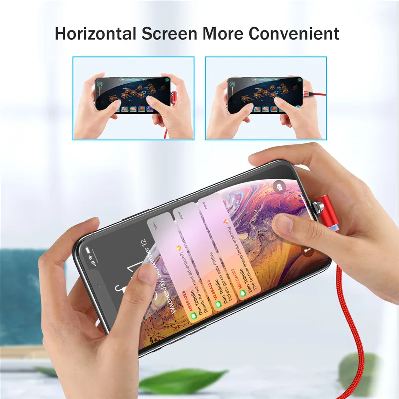

USLION 90 Degree Fast Magnetic USB Charging Cable Micro USB Type C For iPhone Samsung Huawei Magnet Phone Cable Charger Cord