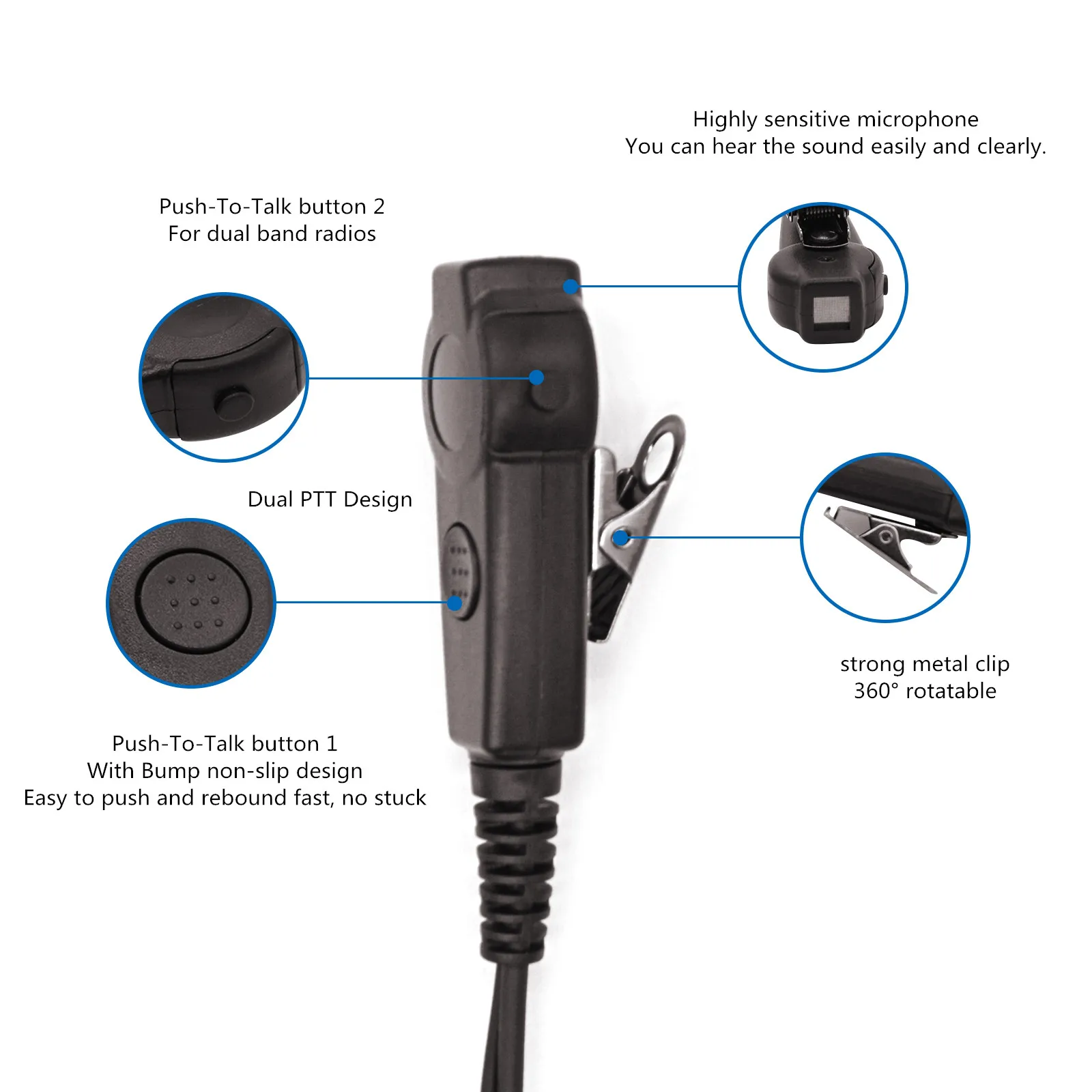 Single-Wire Walkie Talkie Earpiece Compatible for Motorola CLS1410 CP200 GP2000 XU1100 PRO1150 MU12 Radio with PTT Mic Headset