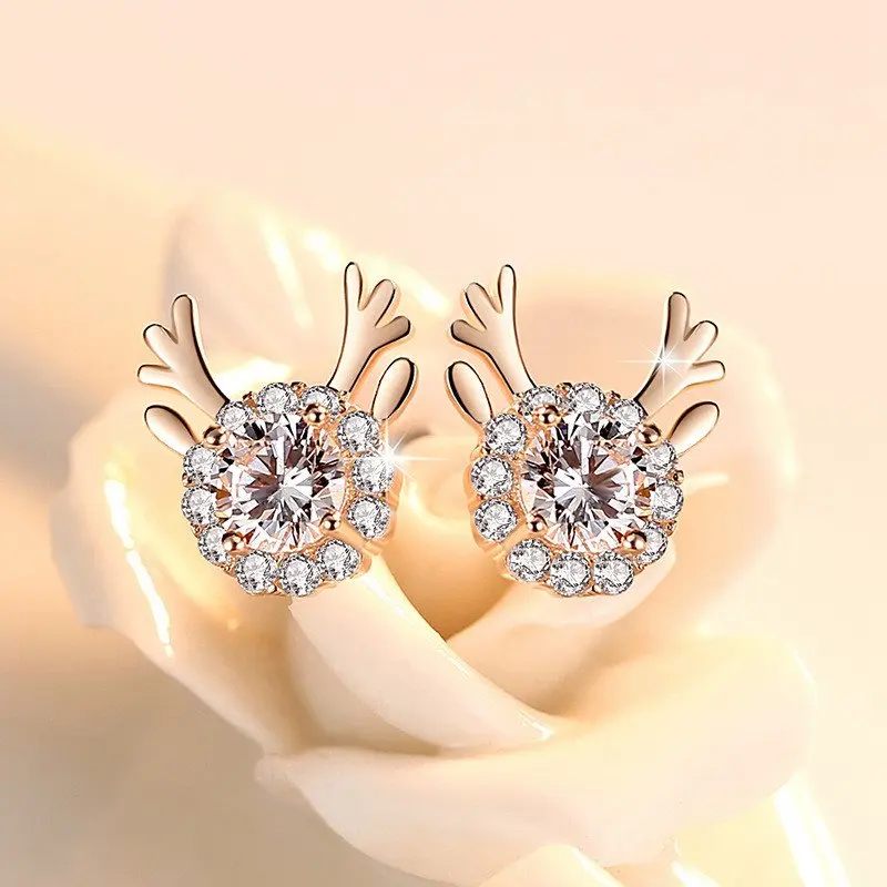 

Romantic Fashion Lovely Stud Earrings Womens Girls Crystal Elk Christmas Gift