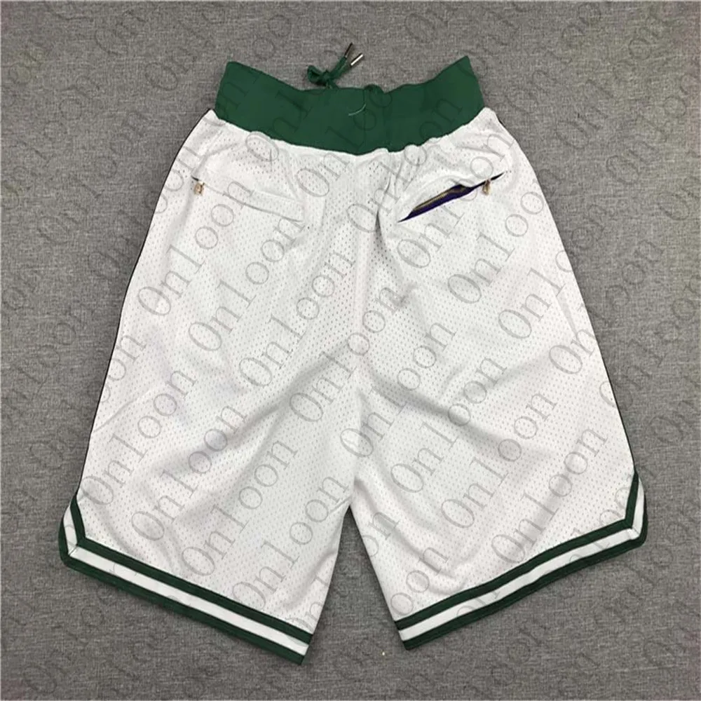 

New Men's American Basketball Boston Shorts Elastic Belt Pocket Pants White Jersey