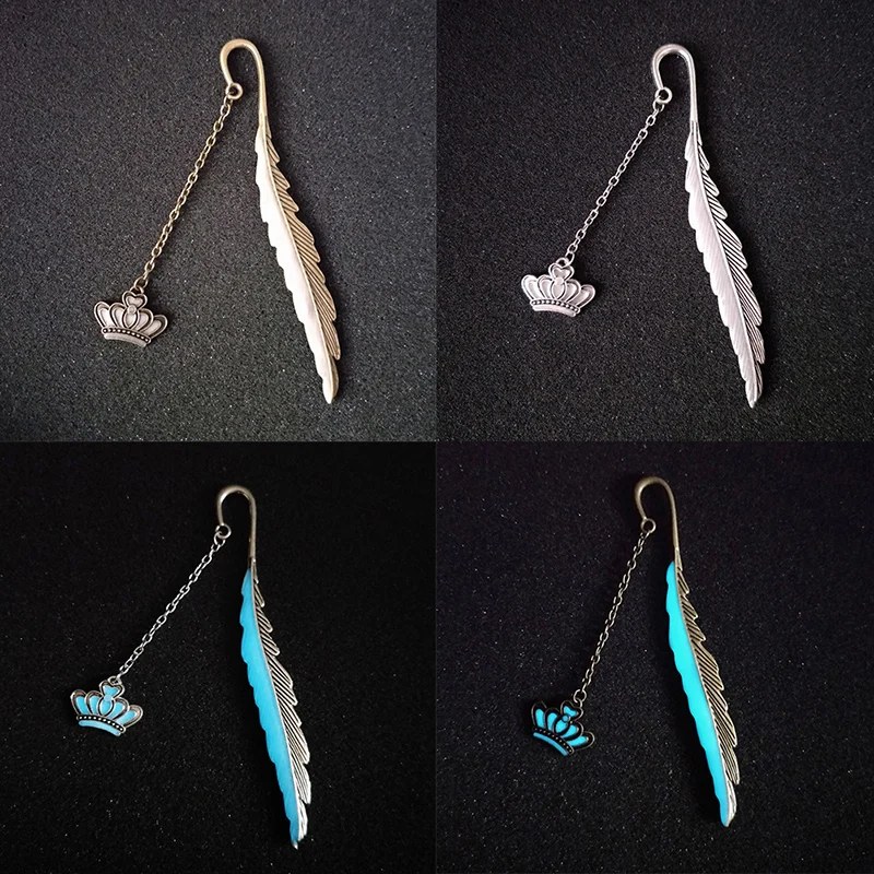 

Feather Crown Luminous Glow In The Dark Silver Bookmarks Page Marker Bookmark Metal Book Accessories