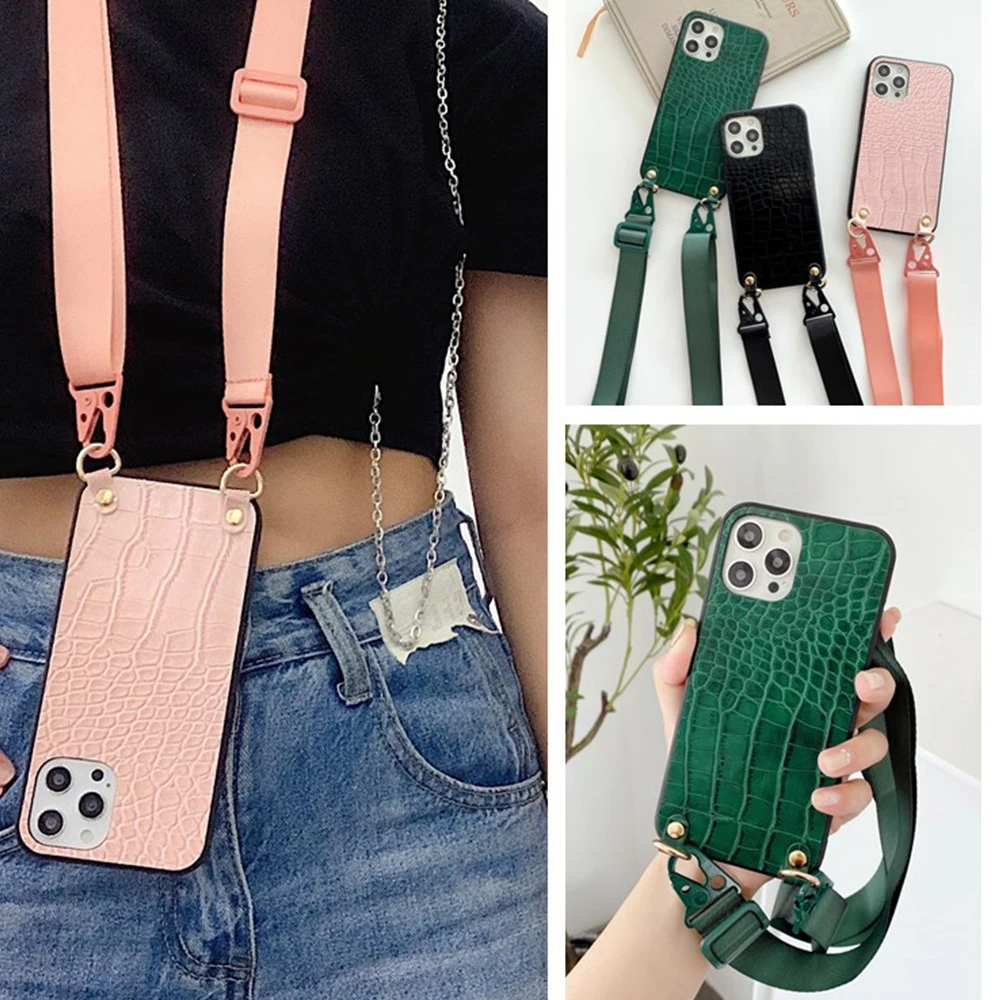 

Luxury Chain Necklace Phone Case For Samsung Galaxy A42 A41 A21S A11 A31 A01 A51 A71 A10E A50 Lanyard Neck Strap Cord Rope Cover