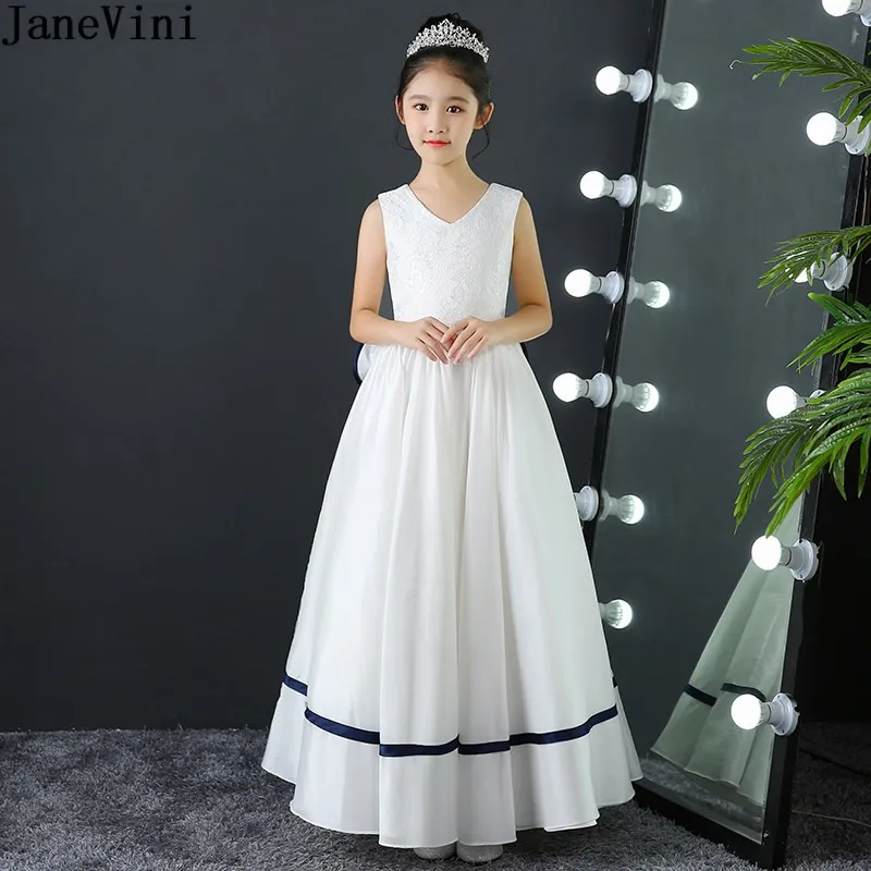 

JaneVini Prinsessenjurk White Flower Girl Dress Lace Long Floor Length Kids Children Christmas Dress Girls Birthday Party Gowns